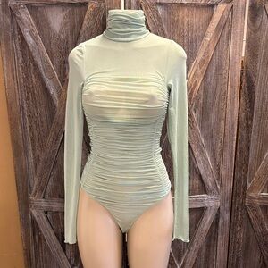 Free People Intimately Sleek Pastel Green Ruched Bodysuit Size S